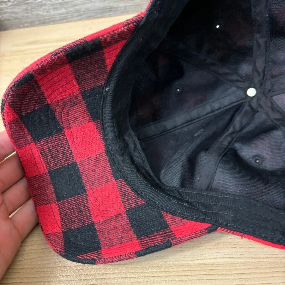 Flannel Hat Cap Strap Back Womens Red Black Plaid‎ Outdoors One Size Adjustable